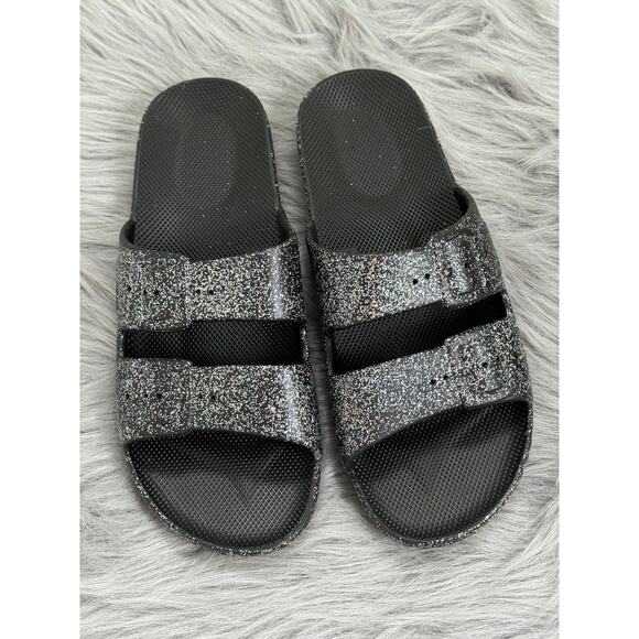 Other Shoes - Women's Glitter Slide Sandals Size 9/10 Black Sparkle Double Strap Comfort